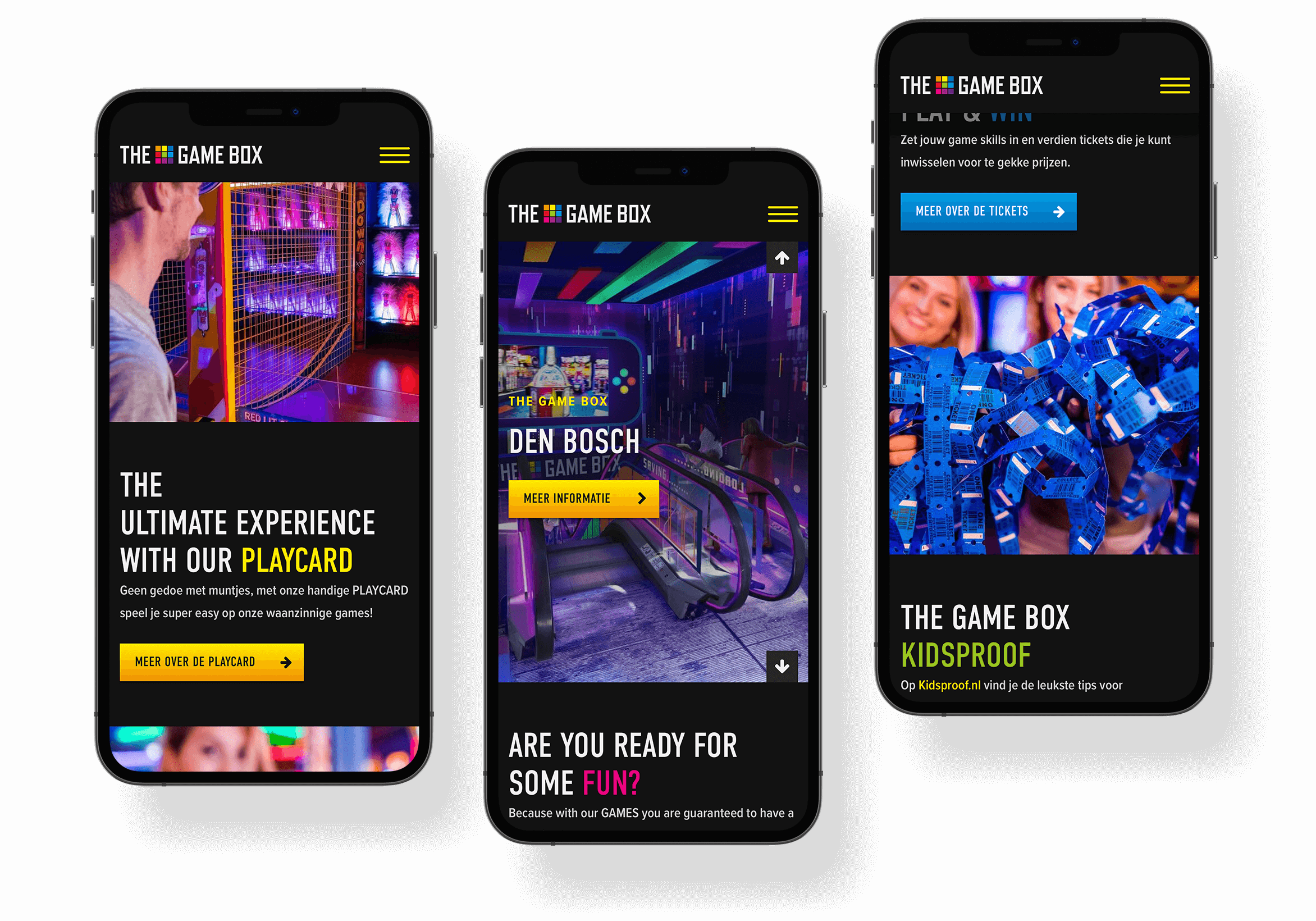 Drie iPhones images van website The Game Box