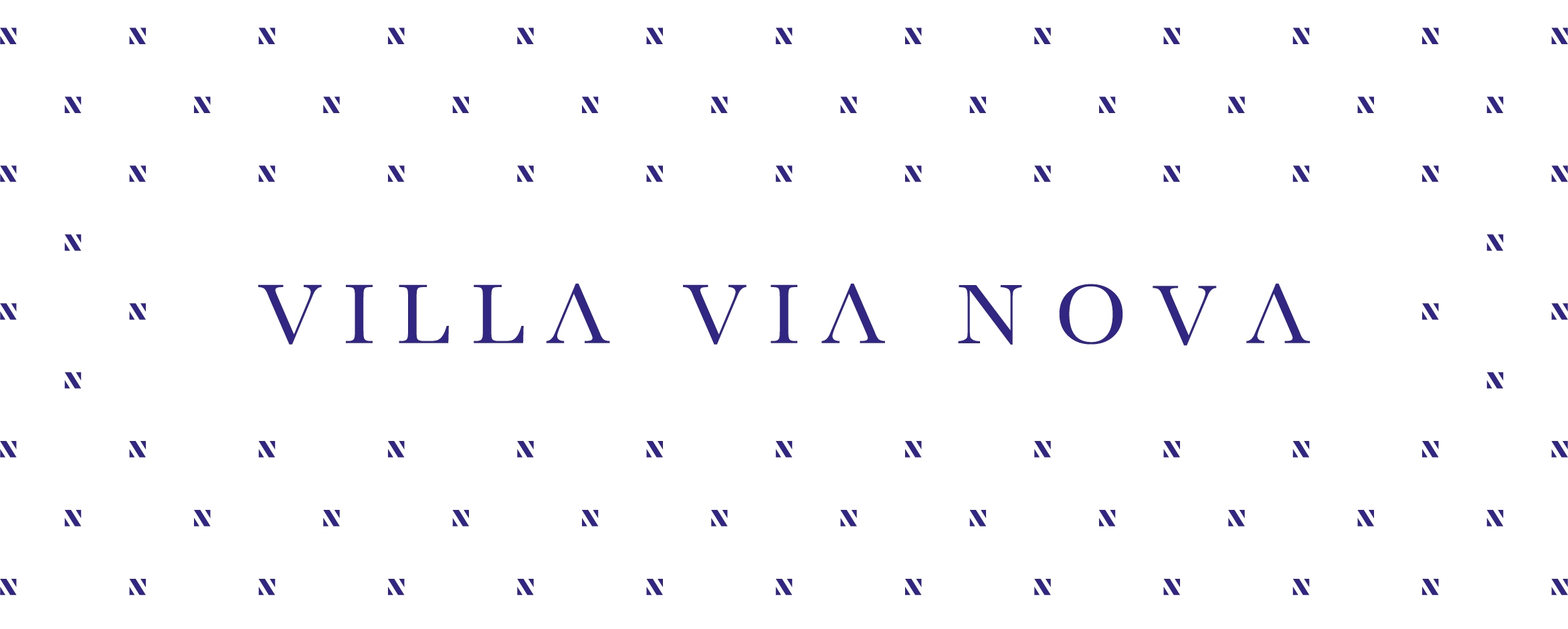 Het logo van Villa Via Nova omringd door een patroon van het beeldmerk.