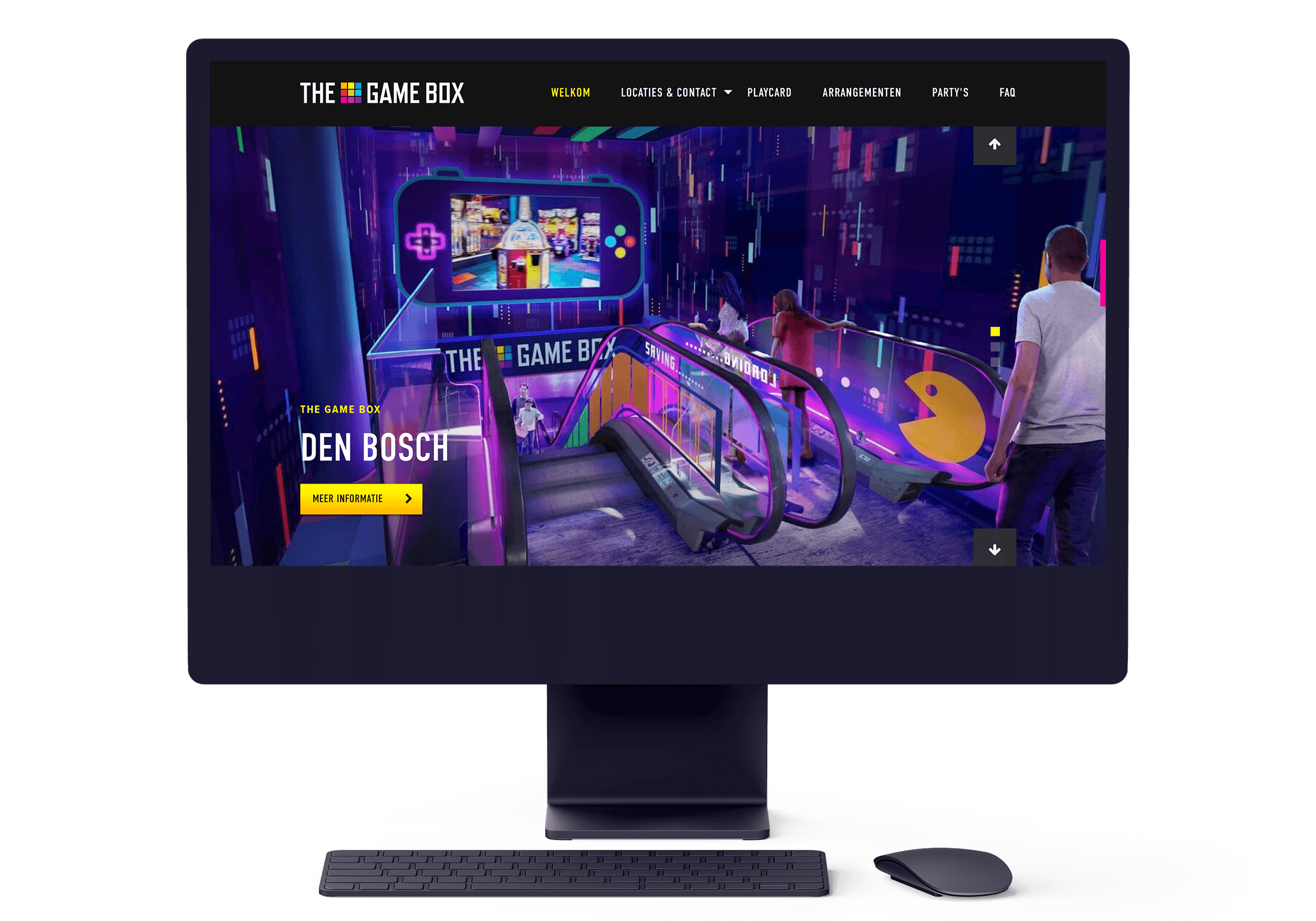 Een iMac image met het website van The Game Box.
