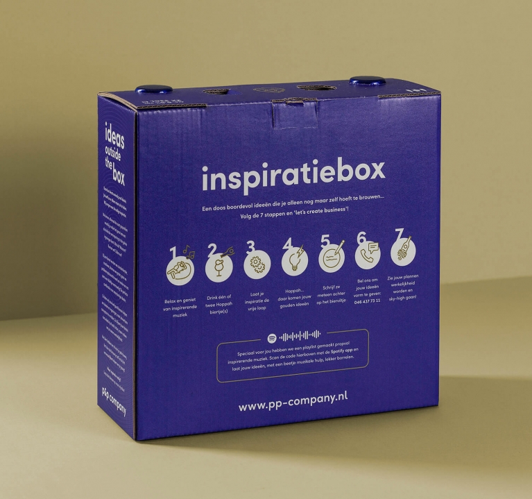 Inspiratiebox achterkant met een eigen gemaakte Spotify Album