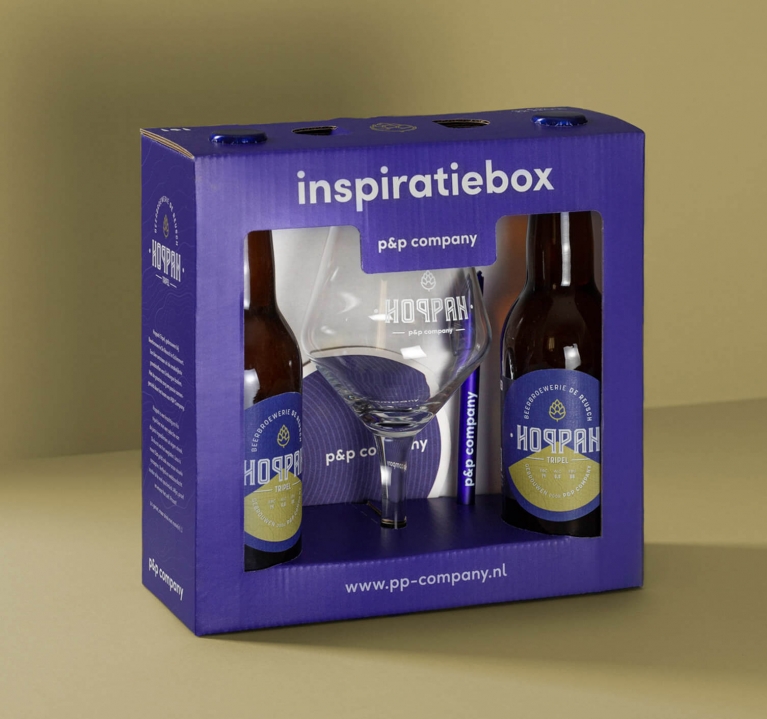 Inspiratiebox voor kant met glas en twee bier flesjes